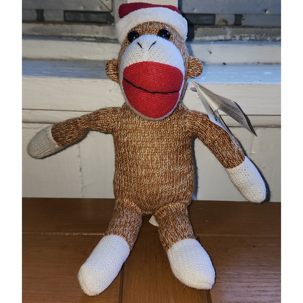Galerie‎ SOCK MONKEY W/ SANTA HAT Christmas Holiday 9" Plush Stuffed Animal Toy